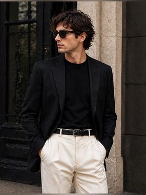 Men’s Black Wool Cashmere Blazer Pronto Moda Italy Luxury Minimalist JFKJR 42S